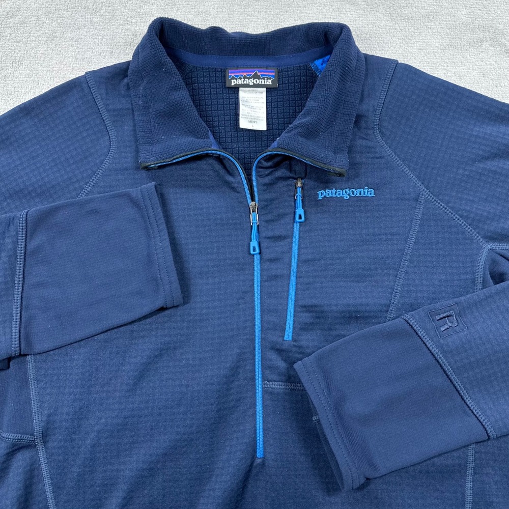 Patagonia R1 Pullover Mens Large Blue Quarter Zip Polartec Power Grid Fleece